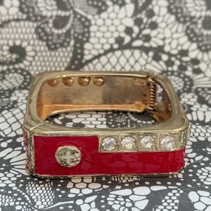 Bracelet Square Red Enamel Rhinestones Hinge Clamper Gold